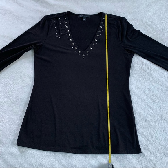 INC asymmetrical studded V neck long sleeve top - Picture 9 of 10